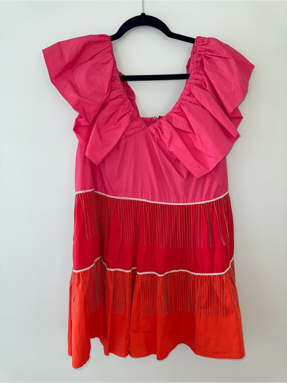 Peach Love California Pink & Orange Tiered Ruffle Dress